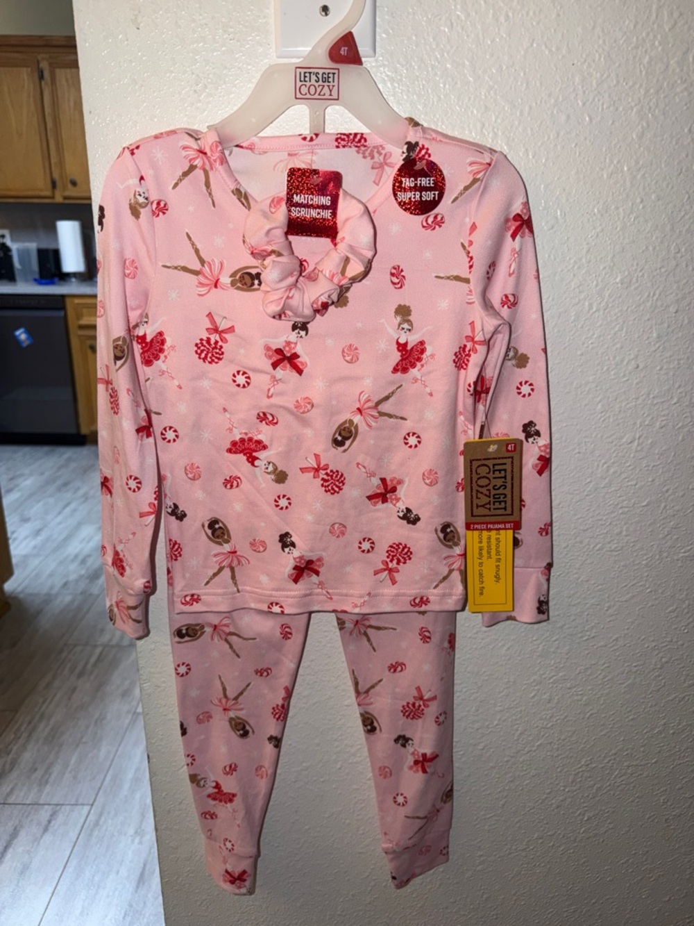Girls' Pink Ballerina Pajama Set with Matching Scrunchie
